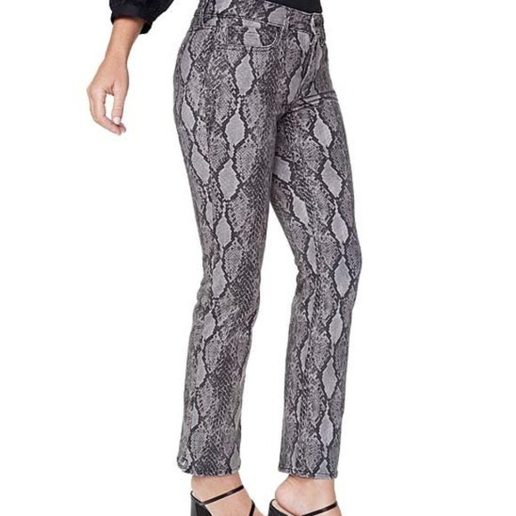 NWT NYDJ Black Snake Marilyn High-Waist Button-Fly Straight-Leg Jeans – Size 6 - Picture 1 of 10